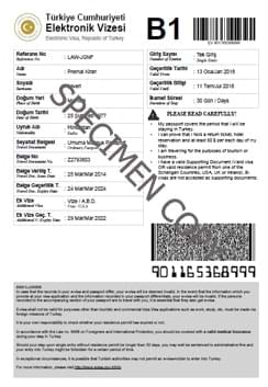 Turkey eVisa Sample Format